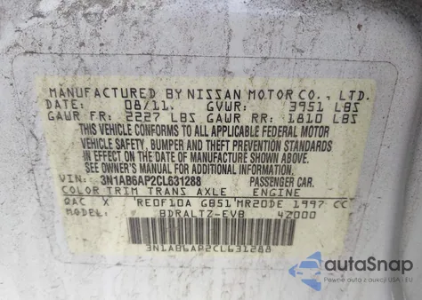 2012 Nissan Sentra 2.0 Sr from USA, damaged, VIN 3N1AB6AP2CL631288